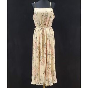 Lovestitch Womens Fairy Crinkle Floral Midi Dress Size S Cream Flowy Cottagecore
